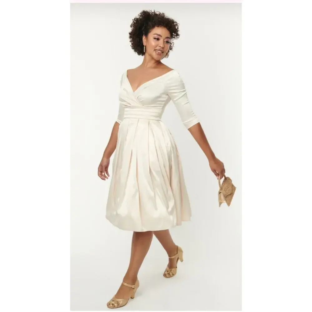 ivory swing dress Unique Vintage Ivory Diamond Cable Swing Dress